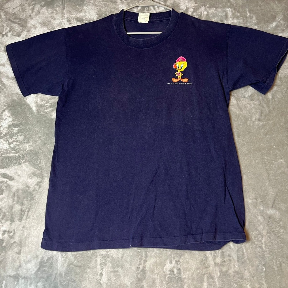 VTG 1996 Warner Bros Tweety Bird Embroidered‎ Navy Blue T Shirt XL Made in USA